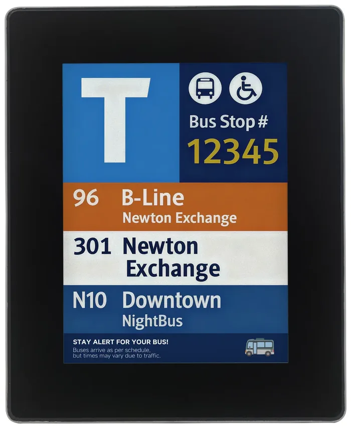 A Lumina display showing public transport arrival times